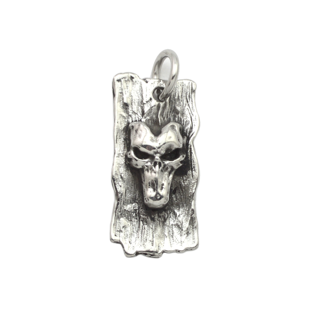 Silver Stainless Steel Weird Gothic Skull Head Pendant